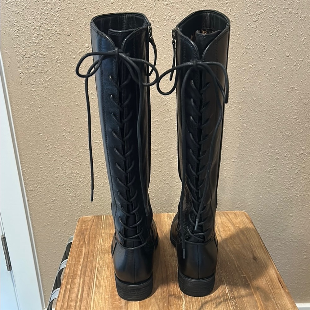 Black Lace-Up Knee-High Boots